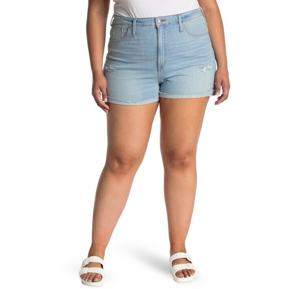 MADEWELL Women's High Rise Denim Rolled Hem Shorts In Ainger Wash Size 36